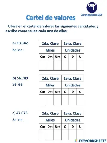 Cartel de valores 5 cifras 1