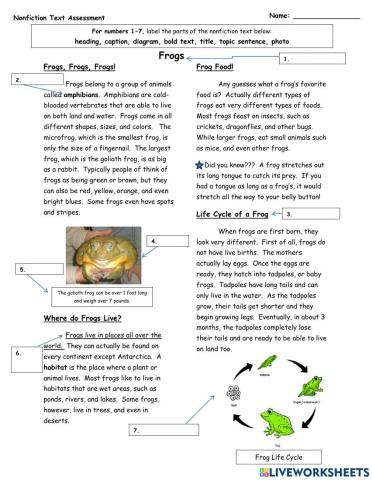 Frogs- Nonfiction Text Features