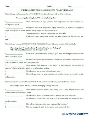 Wholesaling Terms - Fill in Blank