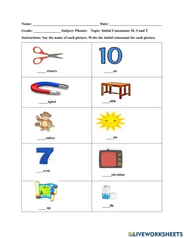 Initial consonants m, s, and t (1)