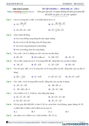 Hình học 10 - Ôn tập chương 1 - Lần 2