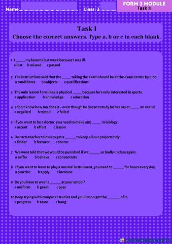 Form 3 Module Task I