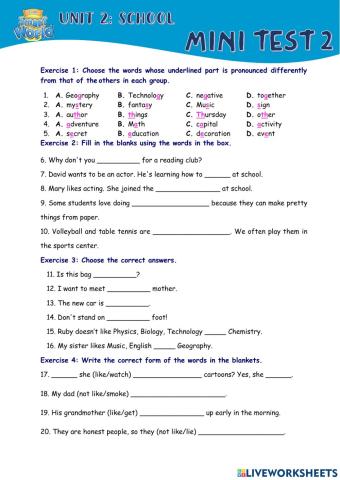15-minute Test for Unit 2
