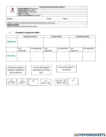 Permutaciones, variaciones y combinaciones