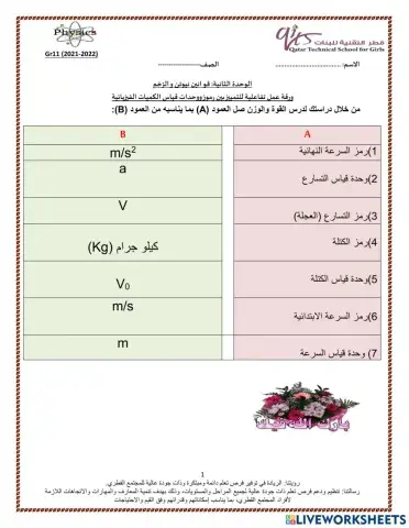 ورقة عمل لقانون نيوتن الثاني