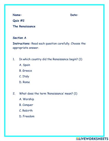 Quiz 2 - The Renaissance
