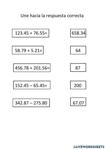 Suma y resta con números decimales