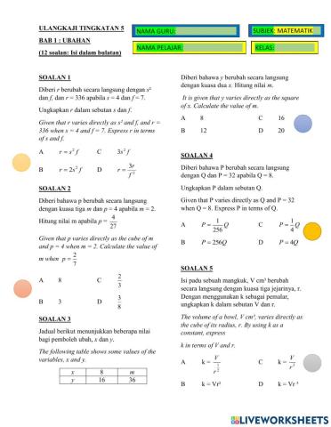 Bab 1 ubahan Matematik Tingkatan 5