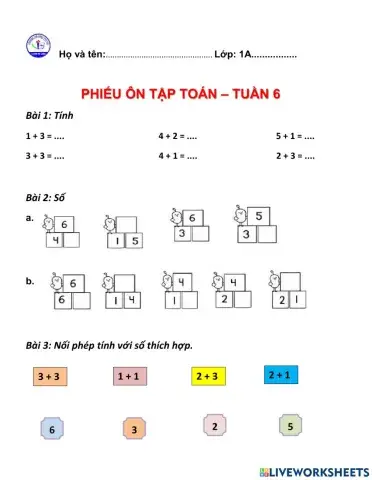 Phiếu cuối tuần Toán tuần 6