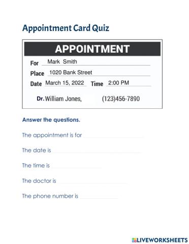 Appointment card quiz 1