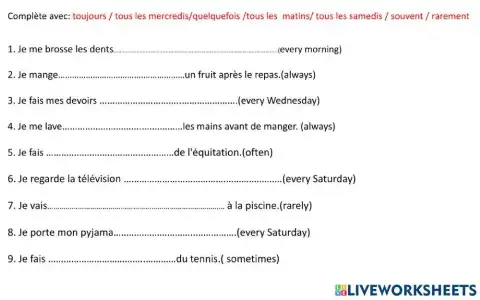 Les adverbes de fréquence