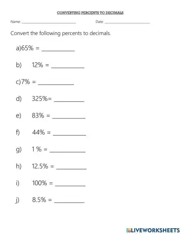 Converting Percents to Decimals