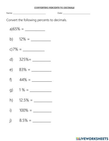 Converting Percents to Decimals