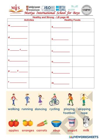 Healthy foods and activties