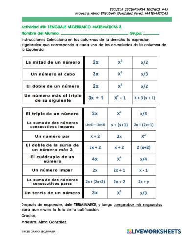 Lenguaje algebraico