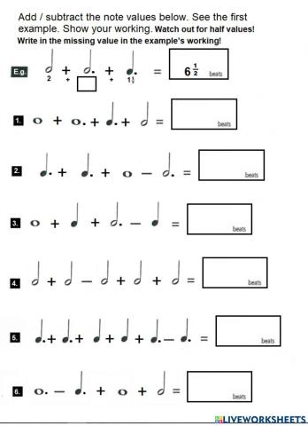 Dotted Note Values Worksheet - 1