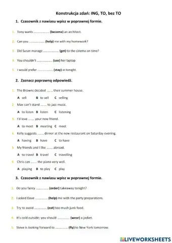 Konstrukcja zdań: to, ing, bez to
