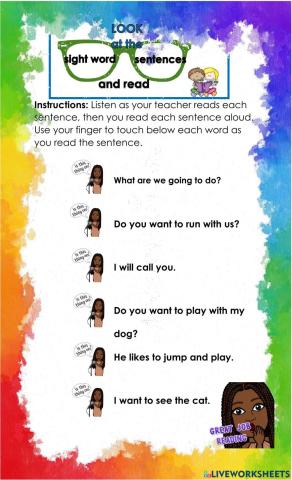 Sight Word Reading Sentences Week 7