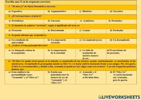 -El Otro yo- de Mario Benedetti (Lectura comprensiva)