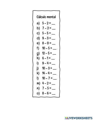 Cálculo mental resta