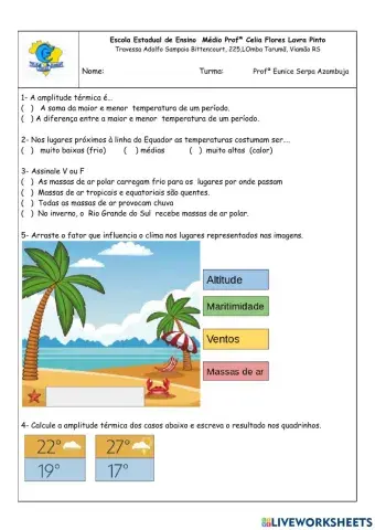 Atividade Avaliativa Climatologia 6º Ano