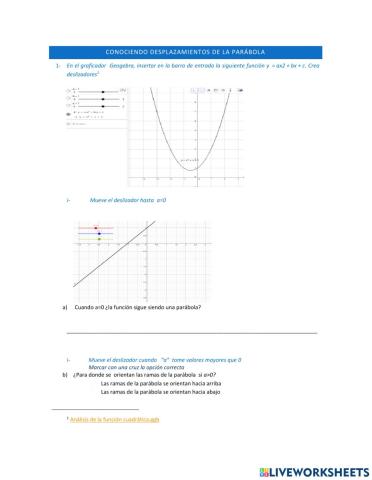 Función cuadrática: desplazamientos de la parábola