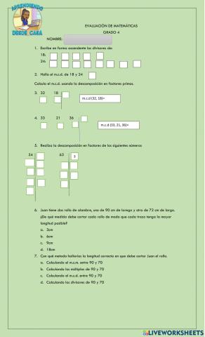 Evaluacion de matemáticas