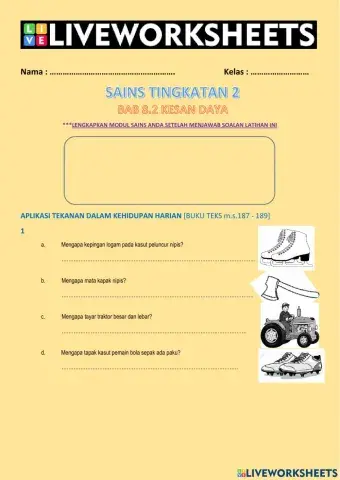 Latihan Sains Ting.2 Bab 8.2 Kesan Daya