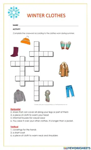 Winter clothes crossword