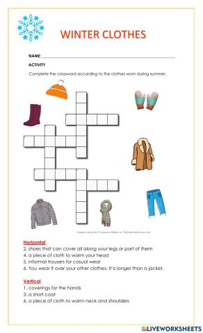 Winter clothes crossword