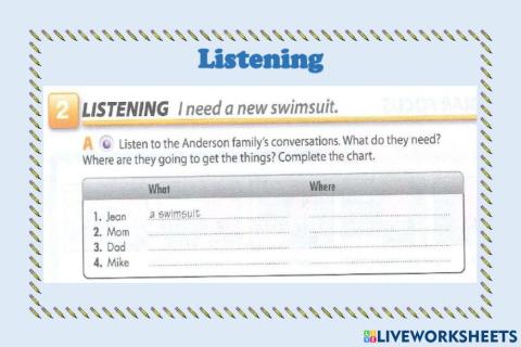 Listening exercise. things and places in the city