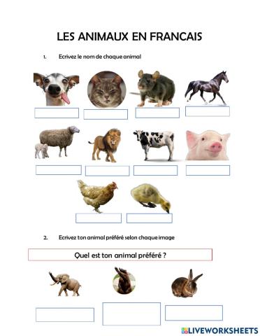 Les animaux en francais