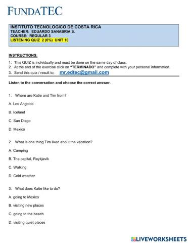 Listening quiz 2 - regular 3