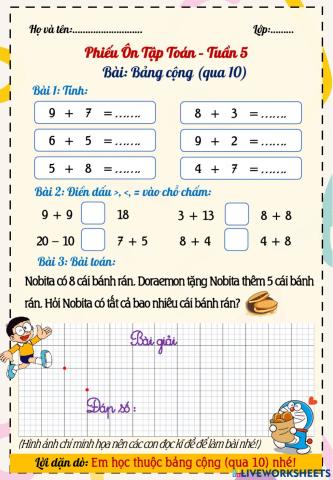 Phiếu Bài tập Toán Tuần 5