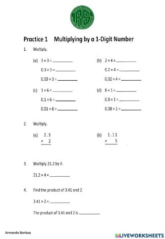 Multiplying Decimal by 1 -digit