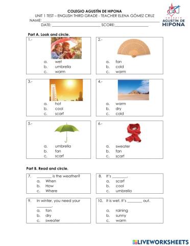 Unit 1 Third Grade -Big Show Test