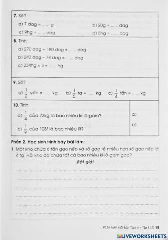 BT Toán cuối tuần 4 (Phần 2)