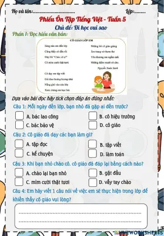 Phiếu Bài tập Tiếng Việt Tuần 5