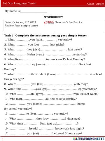 Worksheet apple