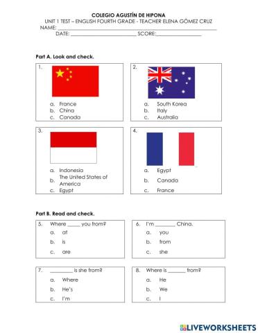 Unit 1 Fourth Grade -Big Show Test