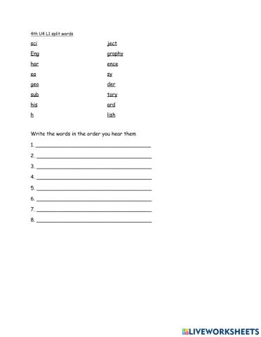 4th spelling quiz form U4L1