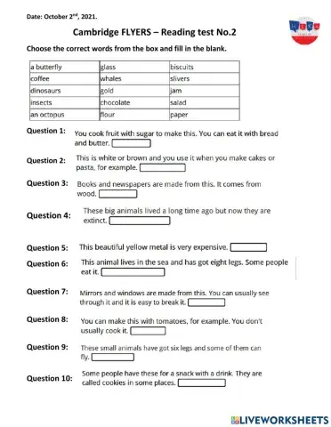 Flyers Reading Test No 1