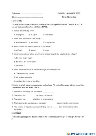 English Test GRADE 8