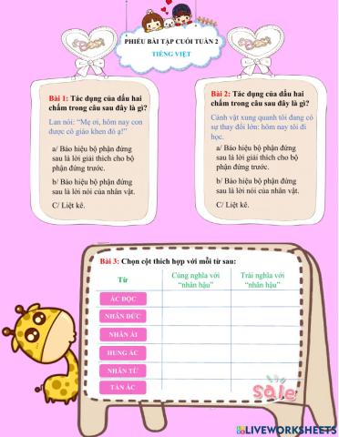 Phiếu BT cuối tuần 2 Tiếng Việt lớp 4