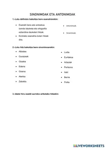 Sinonimoak eta antonimoak