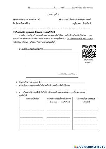 ม.1 การออกแบบเทคโนโลยี ครั้งที่ 4