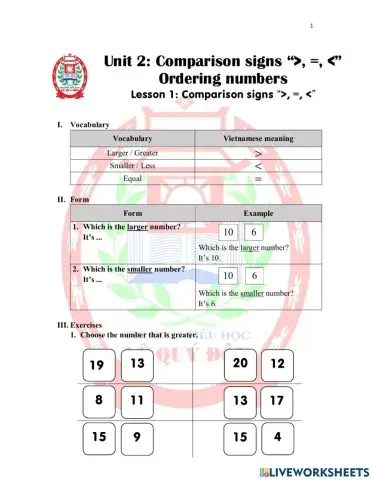 M2 U2L2 Comparison signs