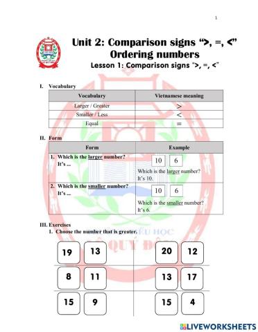 M2 U2L2 Comparison signs