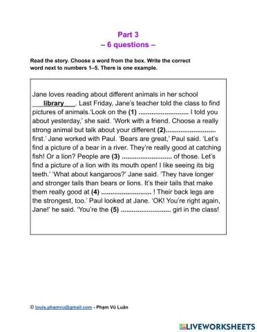 A1 Movers Reading & Writing Part 3 – Sample Test