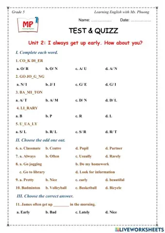 English 5 - Unit 2 - Test